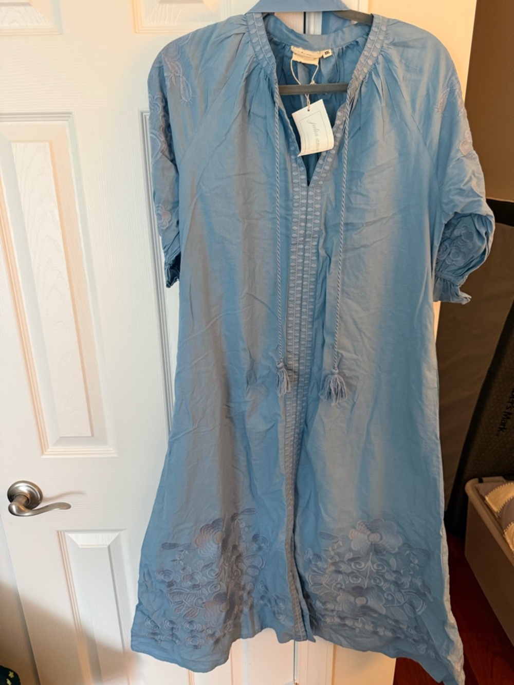 Julia Amory Light Blue Embroidered Tassel Tunic Dress